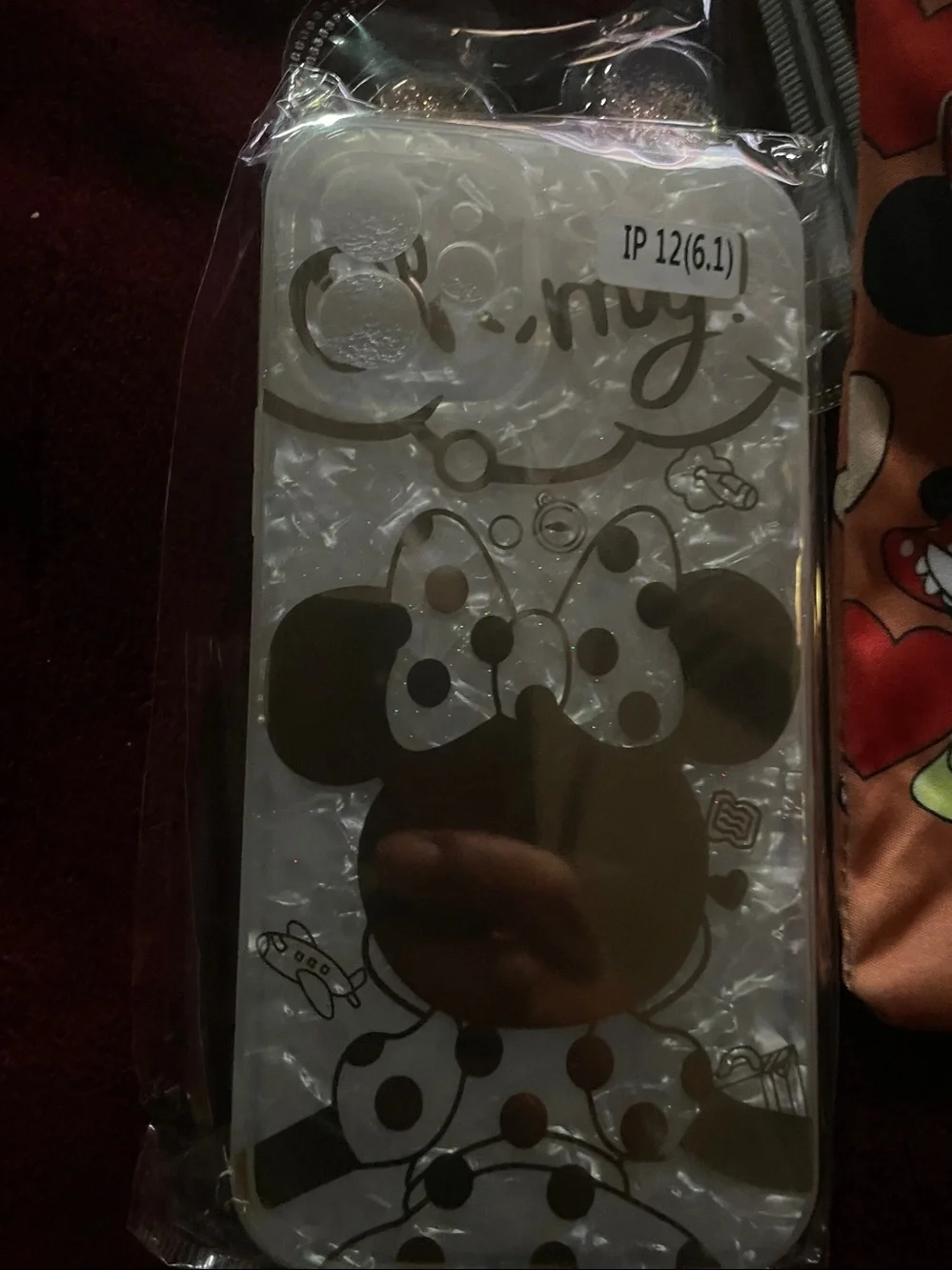 Mickey & Minnie Orange Drawstring Phone Pouch with Clear Minnie Phone Case